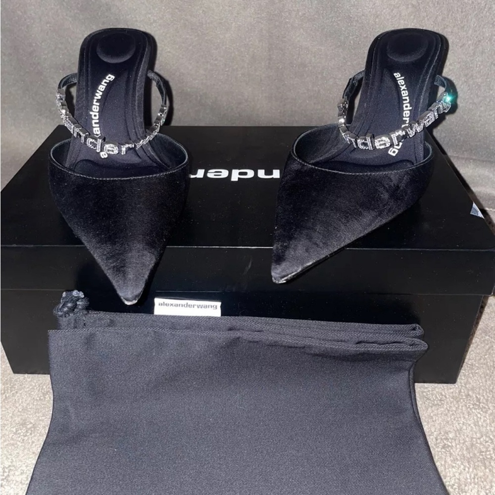 Alexander Wang Delphine Crystal Logo Pointed toe Slide Size 37